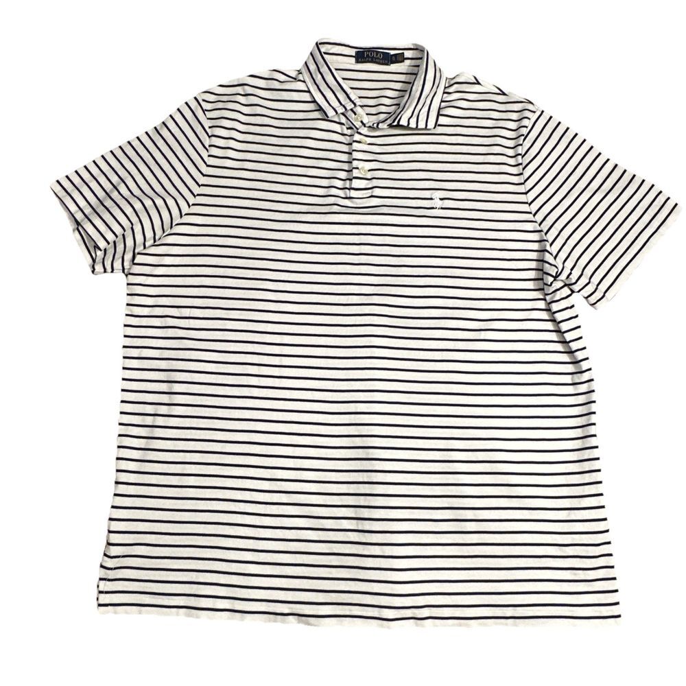 Polo Ralph Lauren Short Sleeve Black & White Striped Polo‎ Shirt Size XL EUC